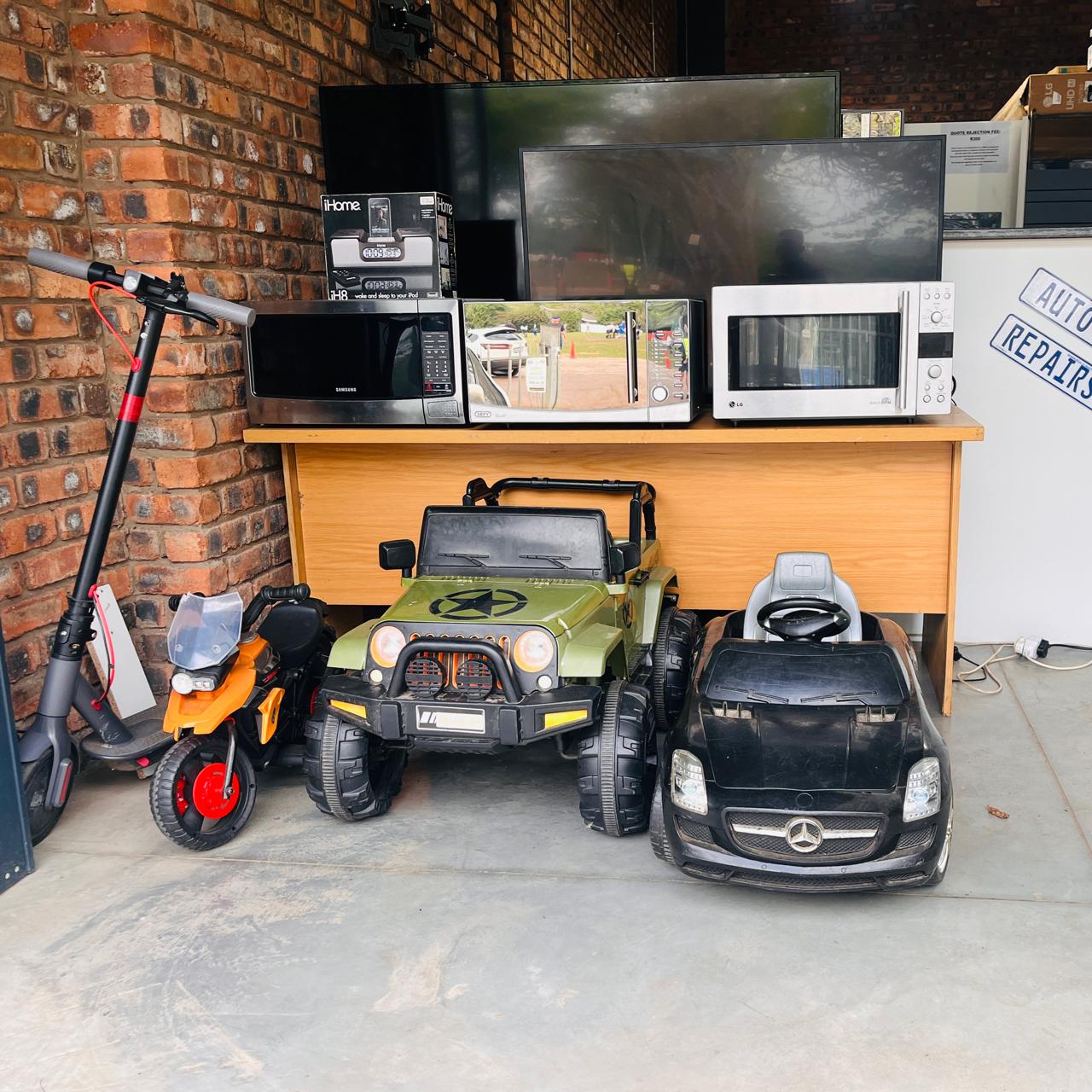 If it runs on electricity and a motor, we fix it! This is just a glimpse of our daily workload at Motion Heat. We offer reliable, guaranteed repairs for your Microwaves, Mobility/Electric Scooters, and all types of Kids’ Electric Toys. Stop by for a Free Assessment at your nearest branch in Ballito or Pinetown.